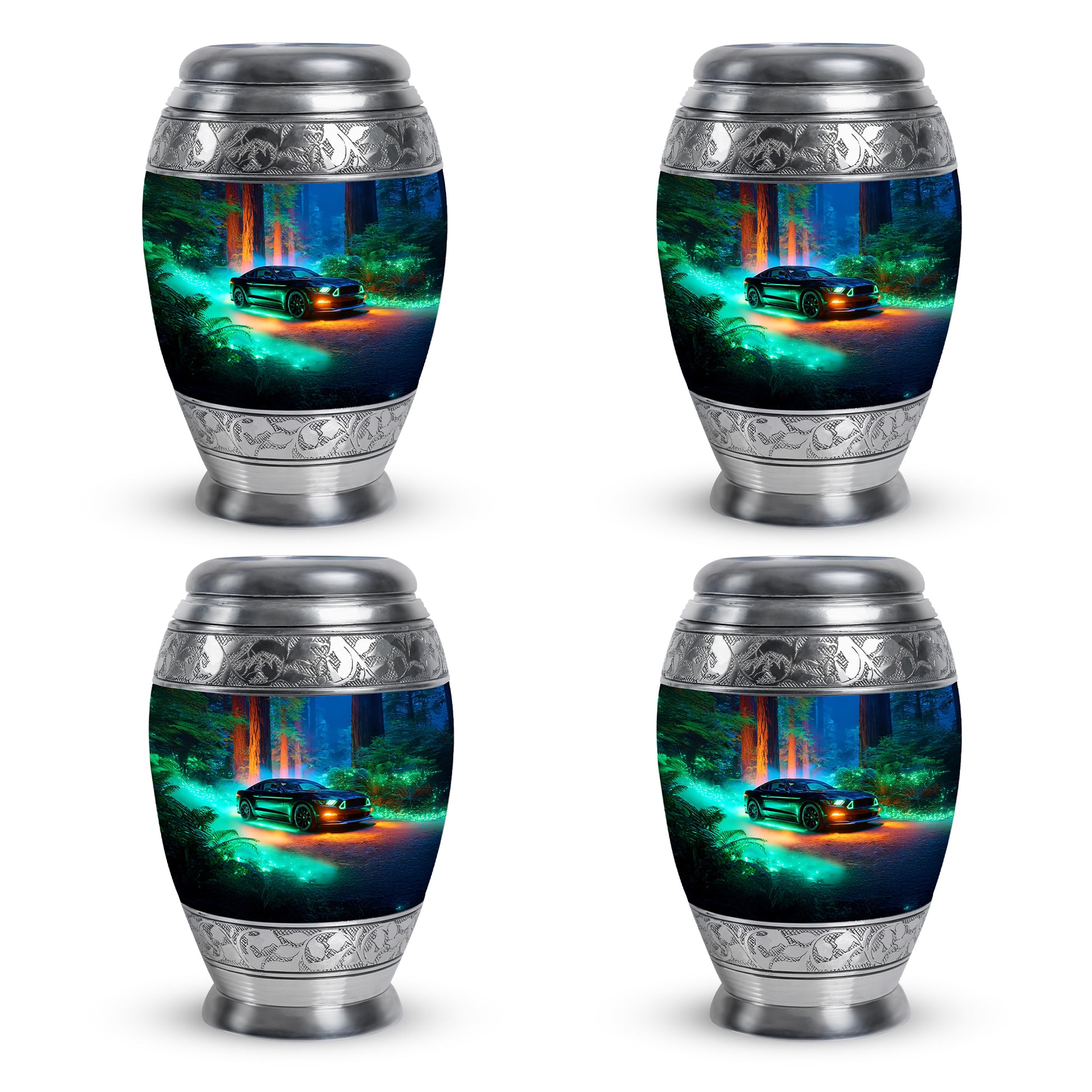 Slate Blue Car Cremation Urn urn with complimentary velvet bag - regal car design with crown-inspired accents - 10 inch aluminum urn for cremated remains