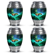 Cool Teal Car Cremation Urn urn with complimentary velvet bag - regal car design with crown-inspired accents - 10 inch aluminum urn for cremated remains