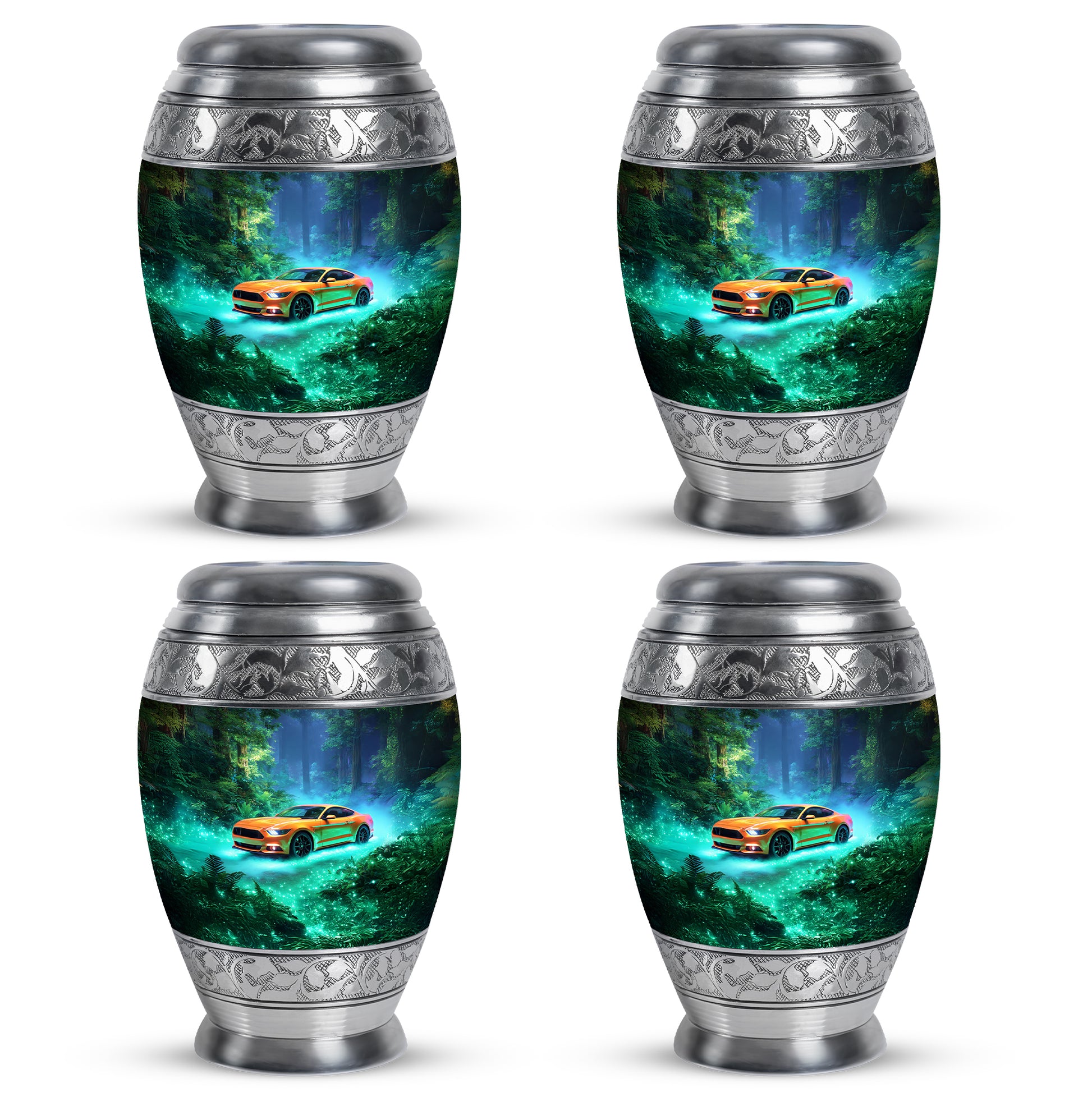Cool Teal Car Cremation Urn urn with complimentary velvet bag - regal car design with crown-inspired accents - 10 inch aluminum urn for cremated remains