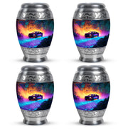Misty Blue Car Cremation Urn urn with complimentary velvet bag - regal car design with crown-inspired accents - 10 inch aluminum urn for cremated remains