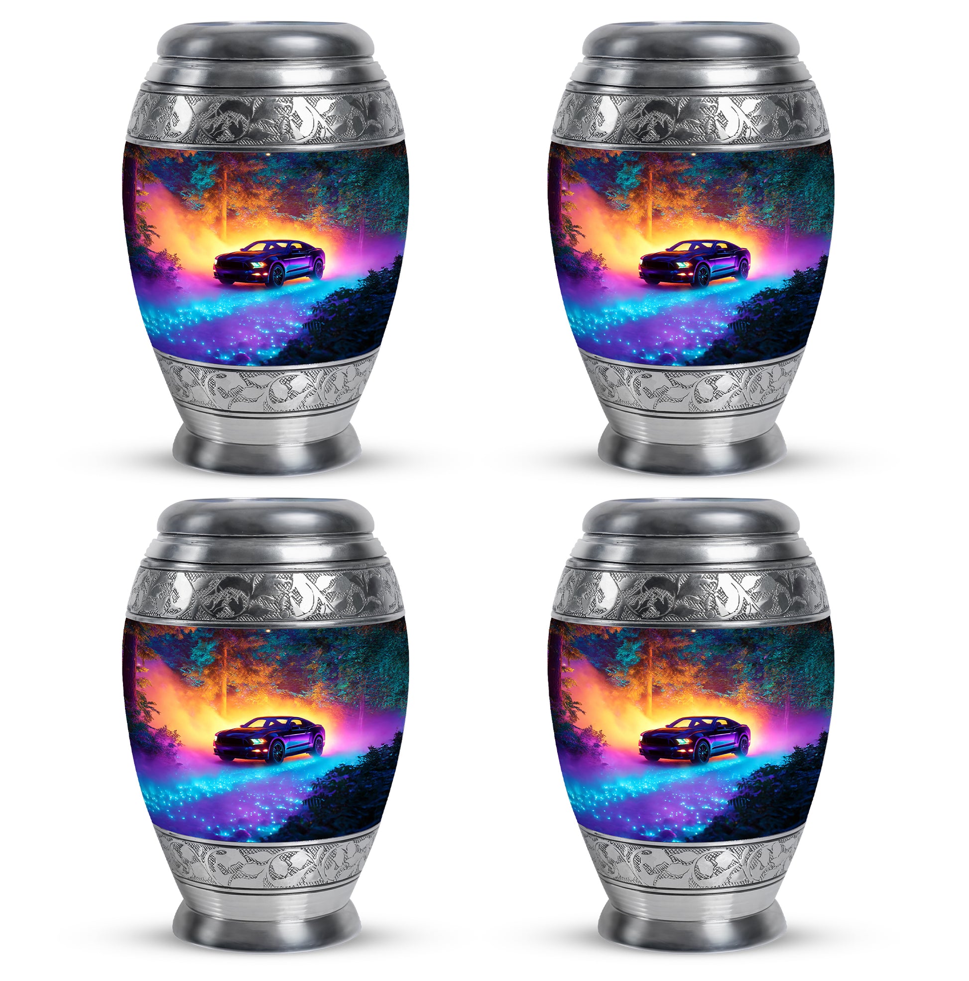 Misty Blue Car Cremation Urn urn with complimentary velvet bag - regal car design with crown-inspired accents - 10 inch aluminum urn for cremated remains