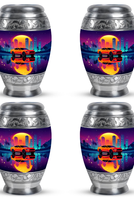Amethyst Purple Car Cremation Urn urn with complimentary velvet bag - regal car design with crown-inspired accents - 10 inch aluminum urn for cremated remains
