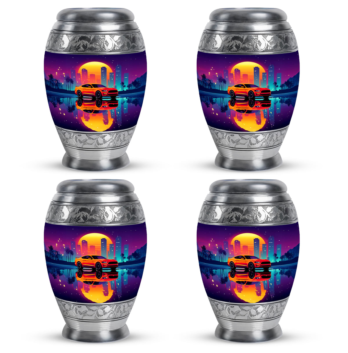 Amethyst Purple Car Cremation Urn urn with complimentary velvet bag - regal car design with crown-inspired accents - 10 inch aluminum urn for cremated remains