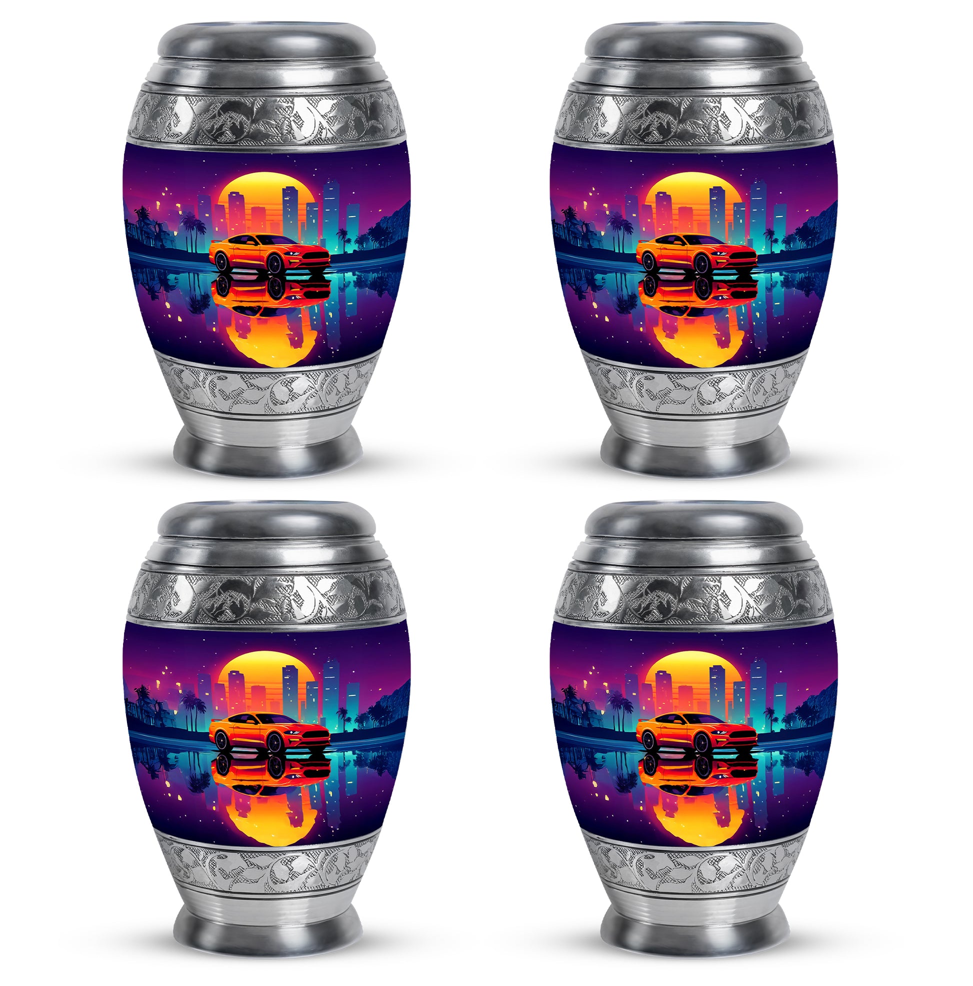 Amethyst Purple Car Cremation Urn urn with complimentary velvet bag - regal car design with crown-inspired accents - 10 inch aluminum urn for cremated remains