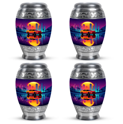 Amethyst Purple Car Cremation Urn urn with complimentary velvet bag - regal car design with crown-inspired accents - 10 inch aluminum urn for cremated remains