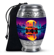 Orchid Purple Car Cremation Urn back view with polished surface - regal car design with crown-inspired accents - full-size 10 inch 200 cubic inch adult cremation urn