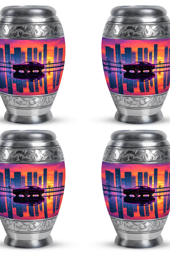 Peony Pink Car Cremation Urn urn with complimentary velvet bag - regal car design with crown-inspired accents - 10 inch aluminum urn for cremated remains