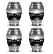Pewter Gray Car Cremation Urn urn with complimentary velvet bag - ornate monarch-style car relief on brushed aluminum - 10 inch aluminum urn for cremated remains