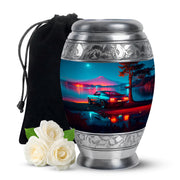 Icy Blue Car Cremation Urn back view with polished surface - regal car design with crown-inspired accents - full-size 10 inch 200 cubic inch adult cremation urn