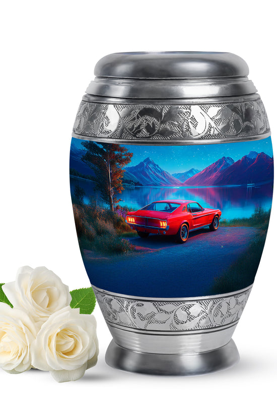 Personalized Blue Revered Car Cremation Urns for Human Ashes - 10-inch, 200 cu in - Karyliz