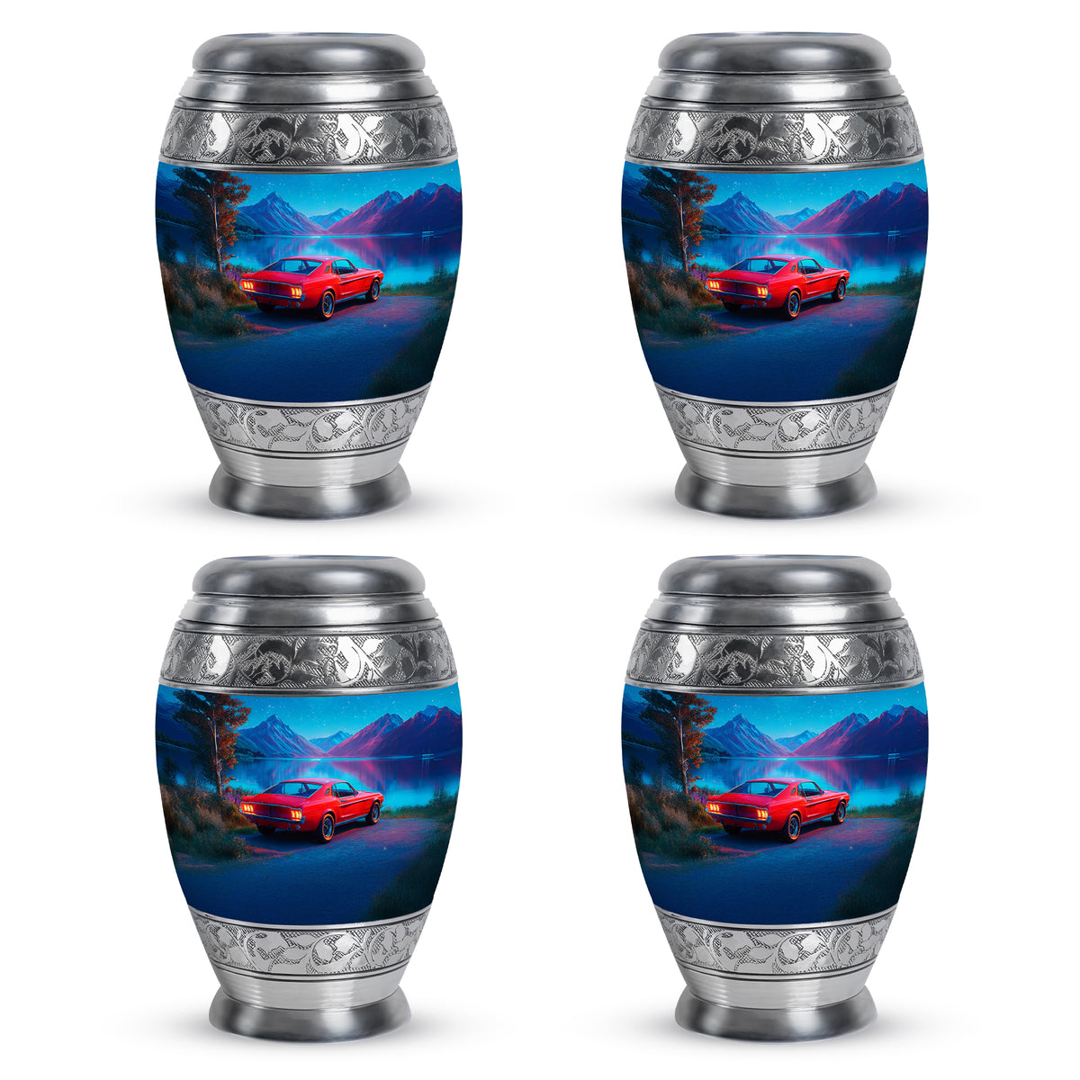 Dusty Blue Car Cremation Urn urn with complimentary velvet bag - regal car design with crown-inspired accents - 10 inch aluminum urn for cremated remains