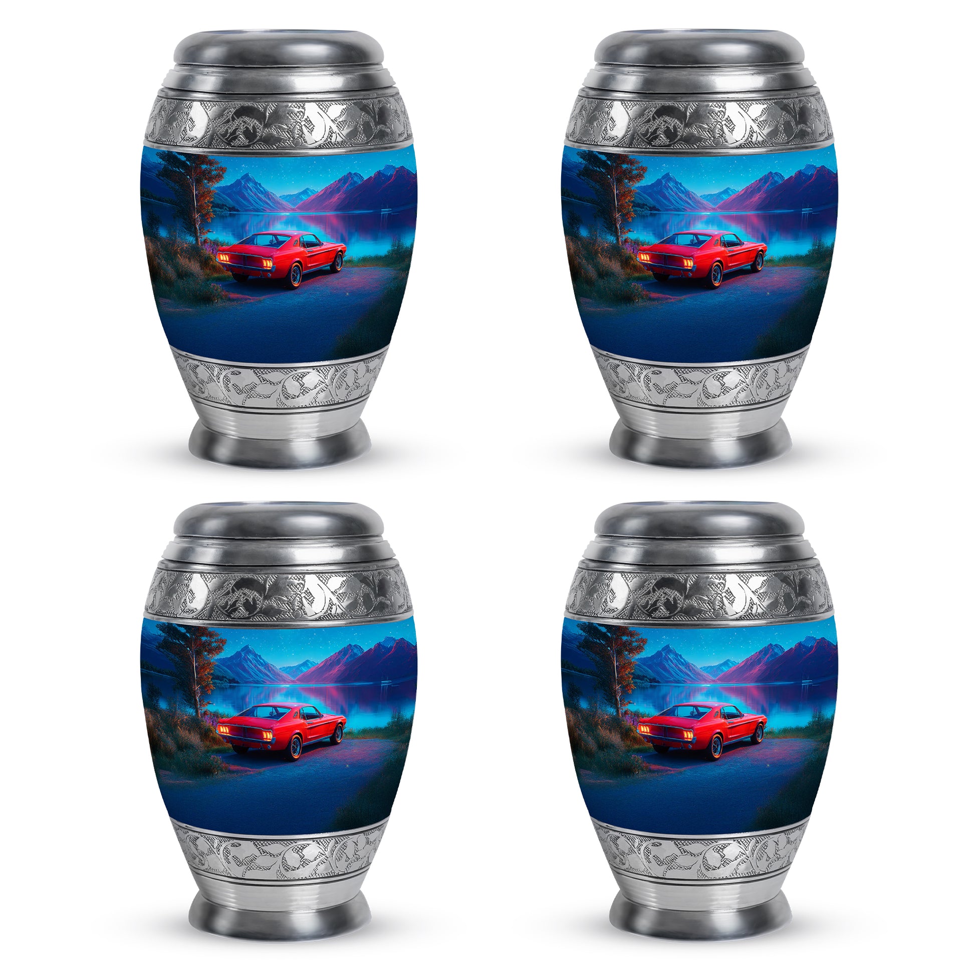 Dusty Blue Car Cremation Urn urn with complimentary velvet bag - regal car design with crown-inspired accents - 10 inch aluminum urn for cremated remains
