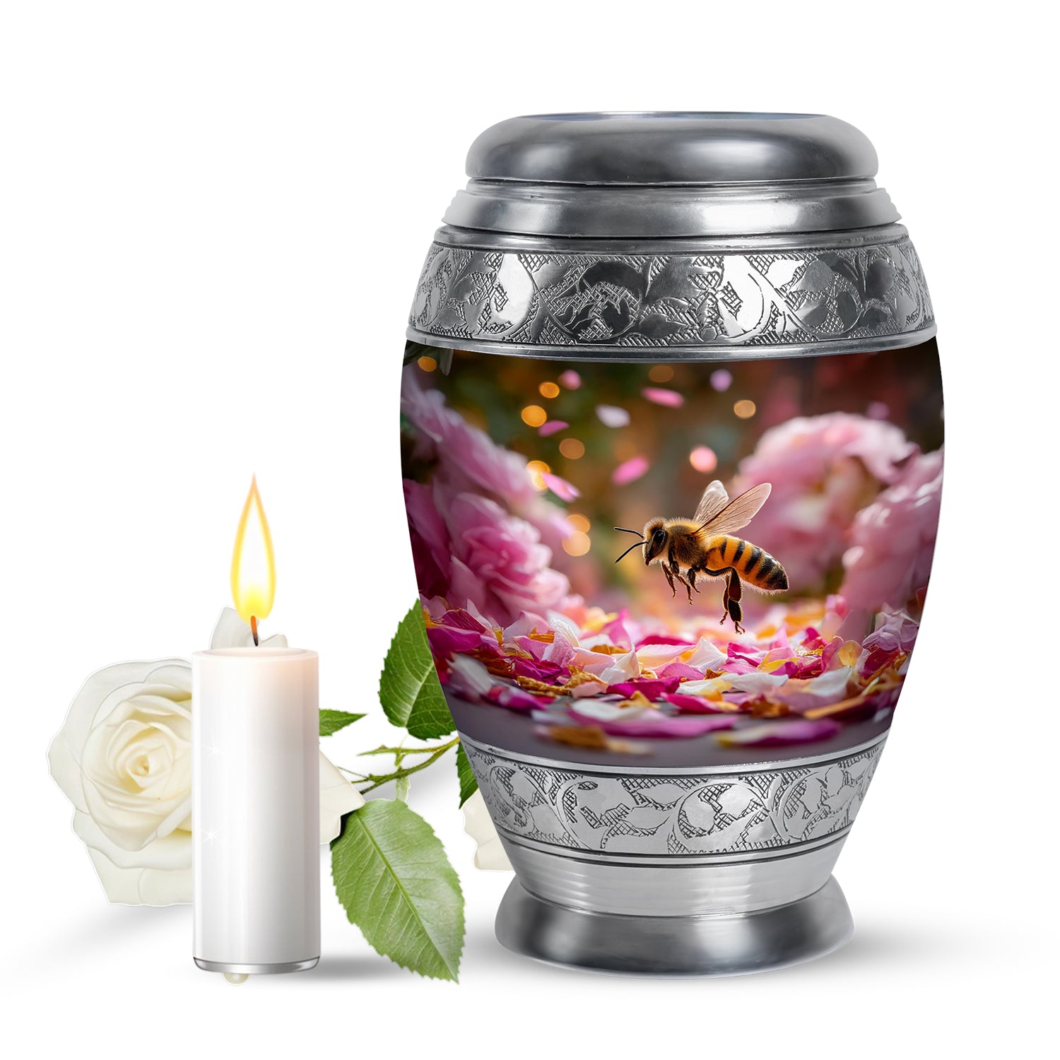 Gold Exquisite Bee Memorial Urn for Ashes - 10-inch, 200 cu in - Karyliz