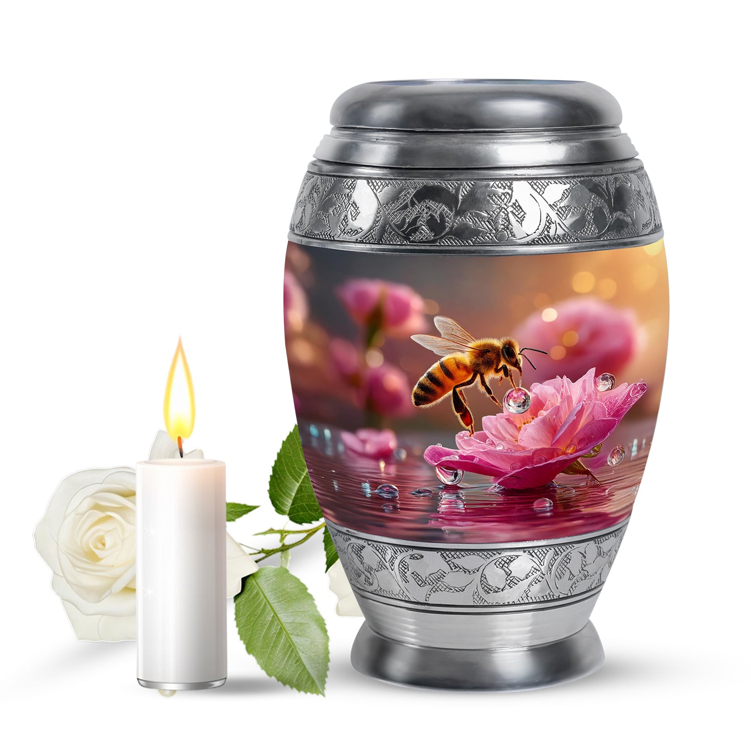 Gold Sacred Bee Cremation Urns for Human Ashes - 10-inch, 200 cu in - Karyliz