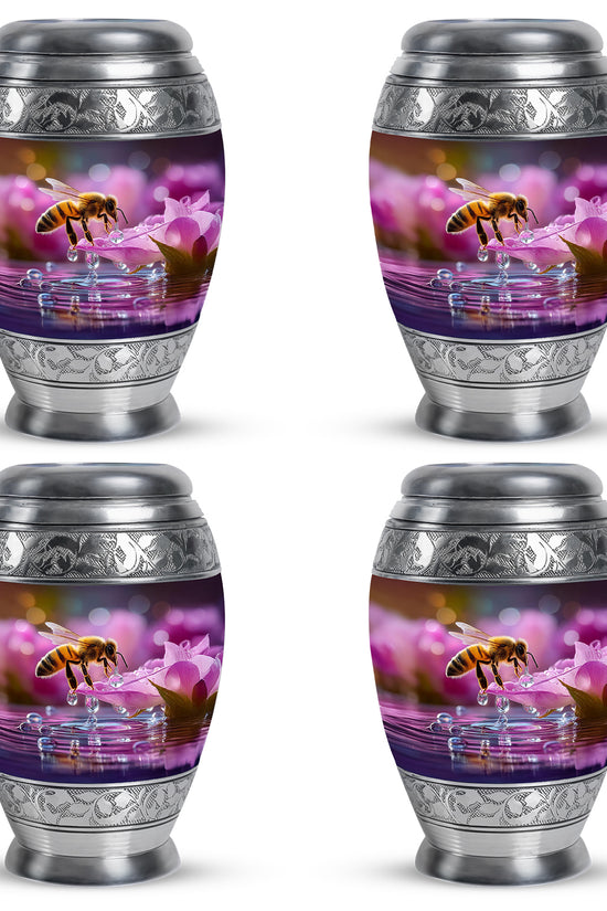 Wine Red Bee Cremation Urn urn with complimentary velvet bag - regal bee design with crown-inspired accents - 10 inch aluminum urn for cremated remains
