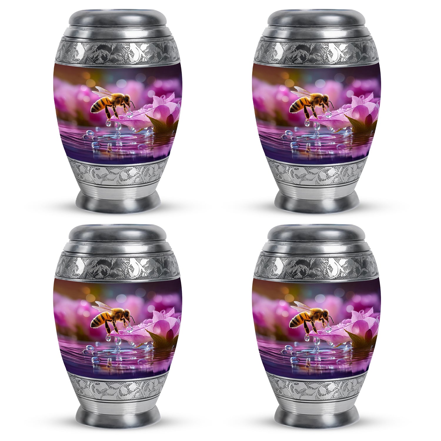 Wine Red Bee Cremation Urn urn with complimentary velvet bag - regal bee design with crown-inspired accents - 10 inch aluminum urn for cremated remains