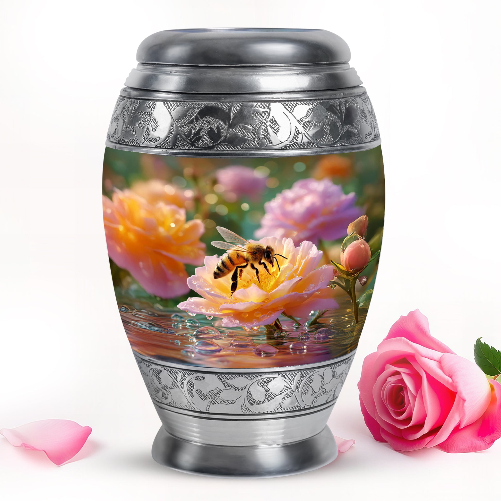 Everlasting Gold Bee Devotion Urn for Human Ashes - 10-inch, 200 cu in - Karyliz