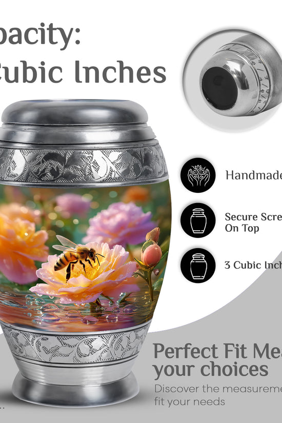 Amber Gold Bee Cremation Urn lifestyle display on memorial shelf - regal bee design with crown-inspired accents - mini keepsake memorial for portion of cremation ashes