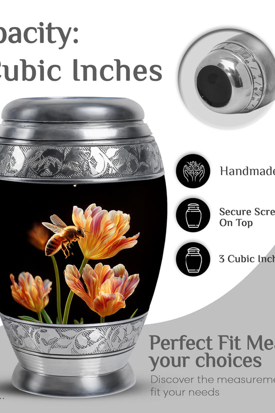 Jet Black Bee Cremation Urn lifestyle display on memorial shelf - regal bee design with crown-inspired accents - mini keepsake memorial for portion of cremation ashes