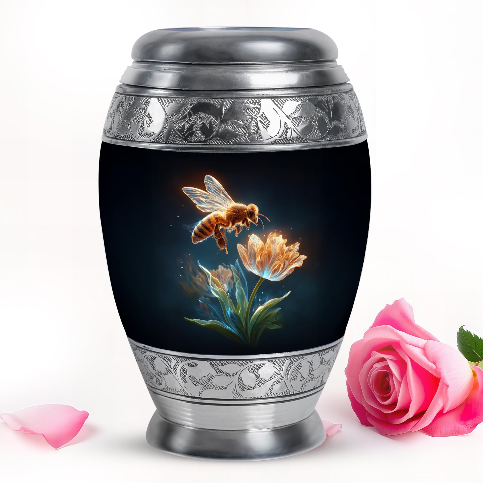 Stunning Black Bee Testament Urn for Human Ashes - 10-inch, 200 cu in - Karyliz