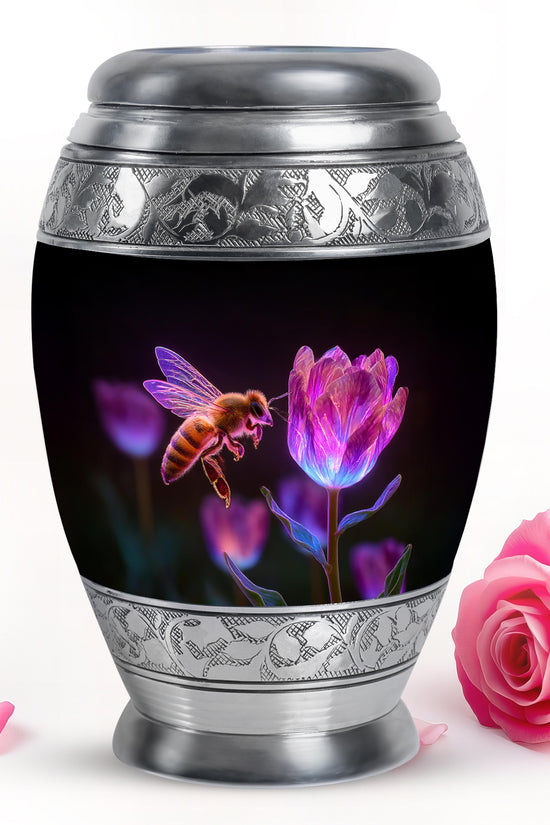 Black Comforting Bee Memorial Urn for Ashes - 10-inch, 200 cu in - Karyliz
