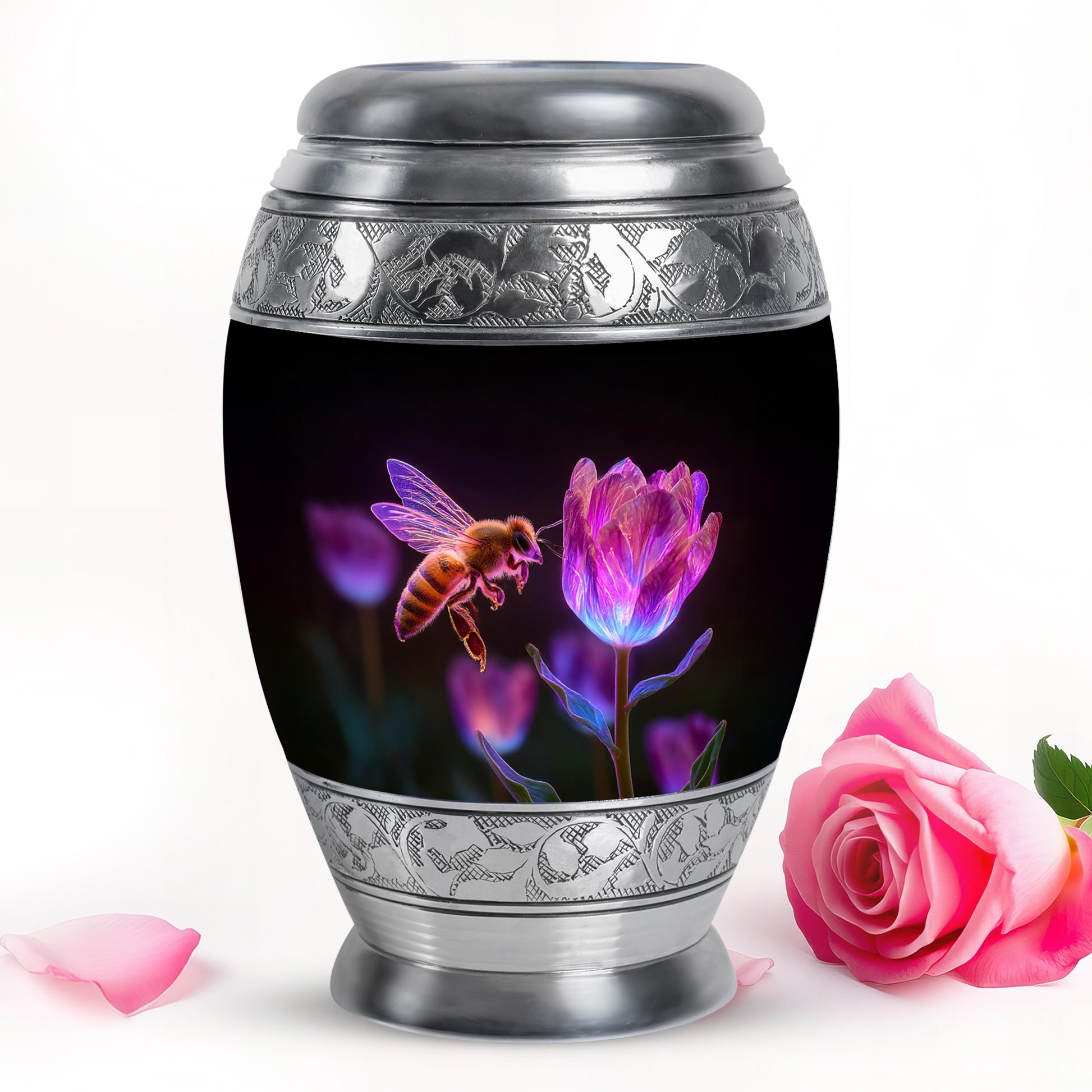 Black Comforting Bee Memorial Urn for Ashes - 10-inch, 200 cu in - Karyliz