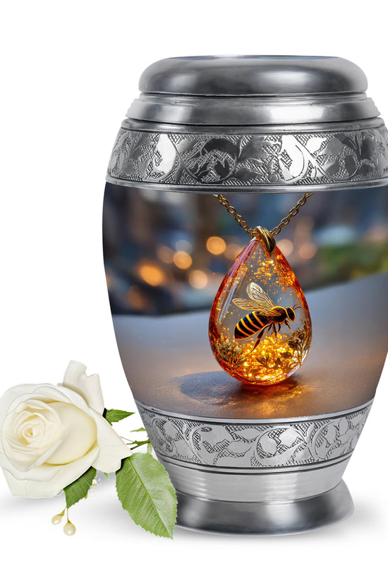 Black Resounding Bee Memorial Urn for Ashes - 10-inch, 200 cu in - Karyliz