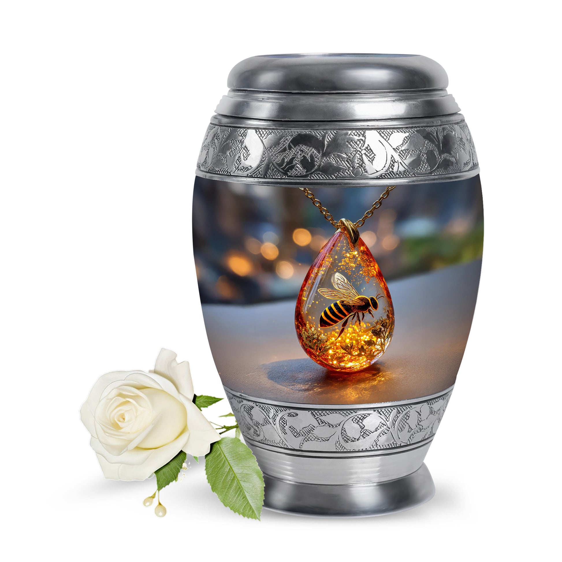 Black Resounding Bee Memorial Urn for Ashes - 10-inch, 200 cu in - Karyliz