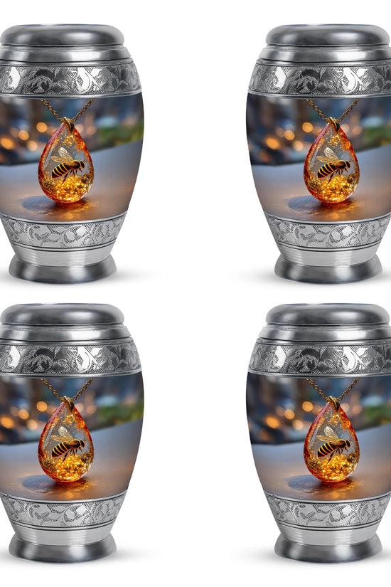 Glossy Black Bee Cremation Urn urn with complimentary velvet bag - regal bee design with crown-inspired accents - 10 inch aluminum urn for cremated remains