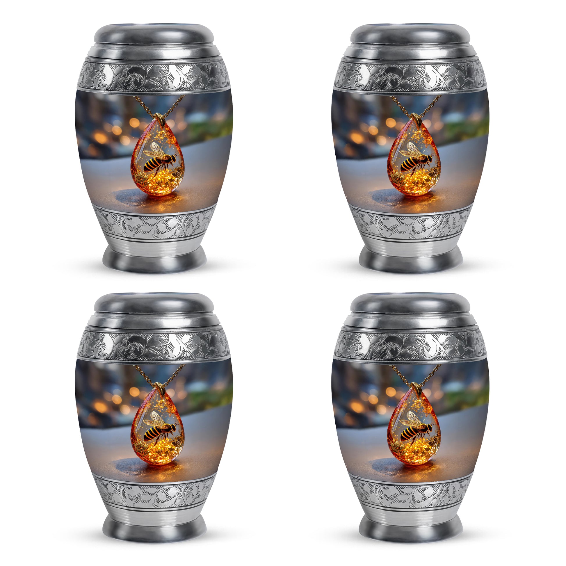 Glossy Black Bee Cremation Urn urn with complimentary velvet bag - regal bee design with crown-inspired accents - 10 inch aluminum urn for cremated remains