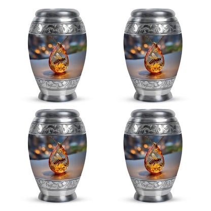 Glossy Black Bee Cremation Urn urn with complimentary velvet bag - regal bee design with crown-inspired accents - 10 inch aluminum urn for cremated remains