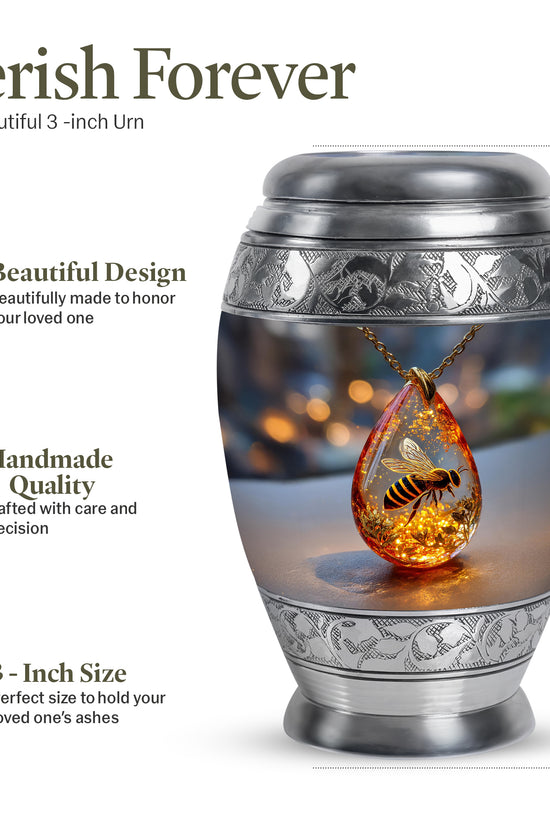 Jet Black Bee Cremation Urn lifestyle display on memorial shelf - regal bee design with crown-inspired accents - mini keepsake memorial for portion of cremation ashes