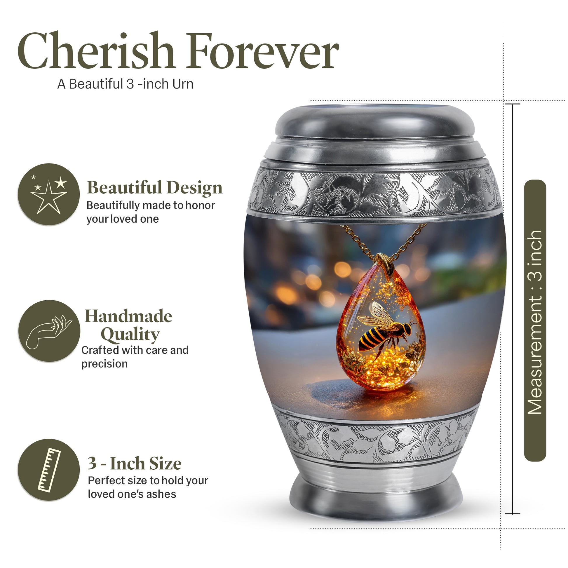 Jet Black Bee Cremation Urn lifestyle display on memorial shelf - regal bee design with crown-inspired accents - mini keepsake memorial for portion of cremation ashes