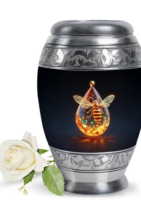 Personalized Black Steadfast Bee Cremation Urns for Human Ashes - 10-inch, 200 cu in - Karyliz