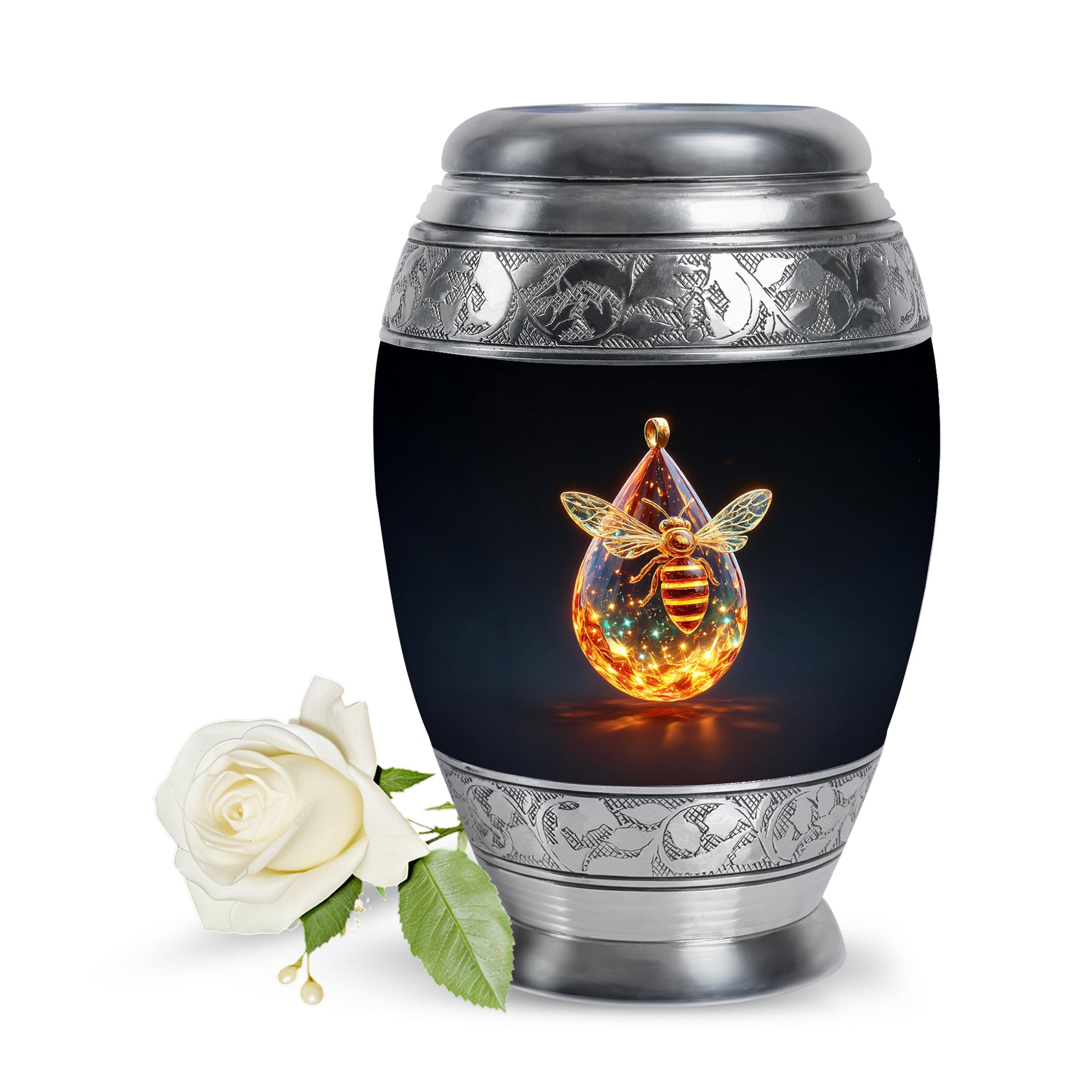 Personalized Black Steadfast Bee Cremation Urns for Human Ashes - 10-inch, 200 cu in - Karyliz