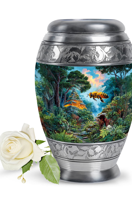 Teal Breathtaking Bee Memorial Urn for Ashes - 10-inch, 200 cu in - Karyliz