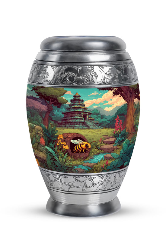 Green Bee Farewell Cremation Urns for Human Ashes - 10-inch, 200 cu in - Karyliz