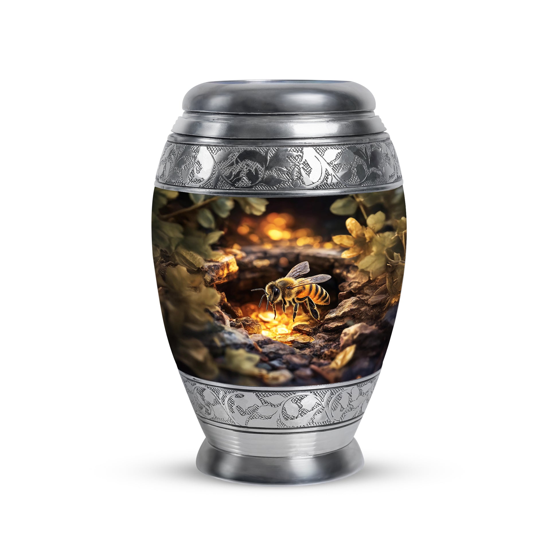 Gold Treasured Bee Cremation Urns for Human Ashes - 10-inch, 200 cu in - Karyliz