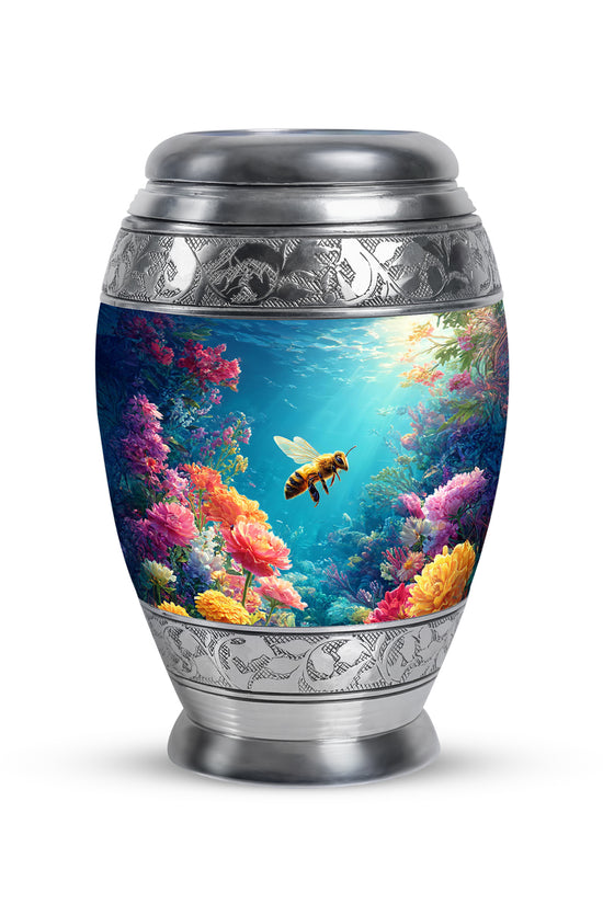 Blue Treasured Bee Cremation Urns for Human Ashes - 10-inch, 200 cu in - Karyliz