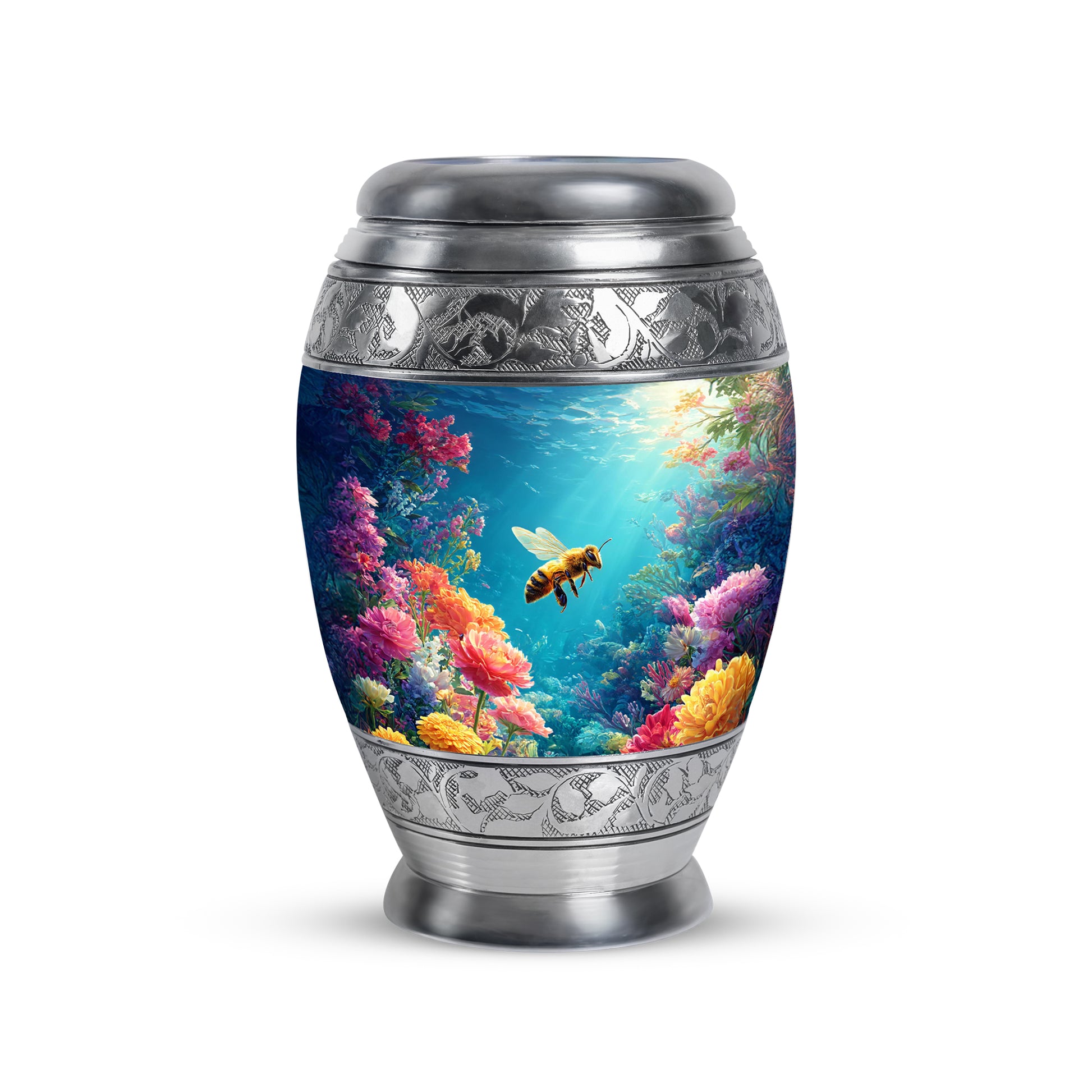 Blue Treasured Bee Cremation Urns for Human Ashes - 10-inch, 200 cu in - Karyliz