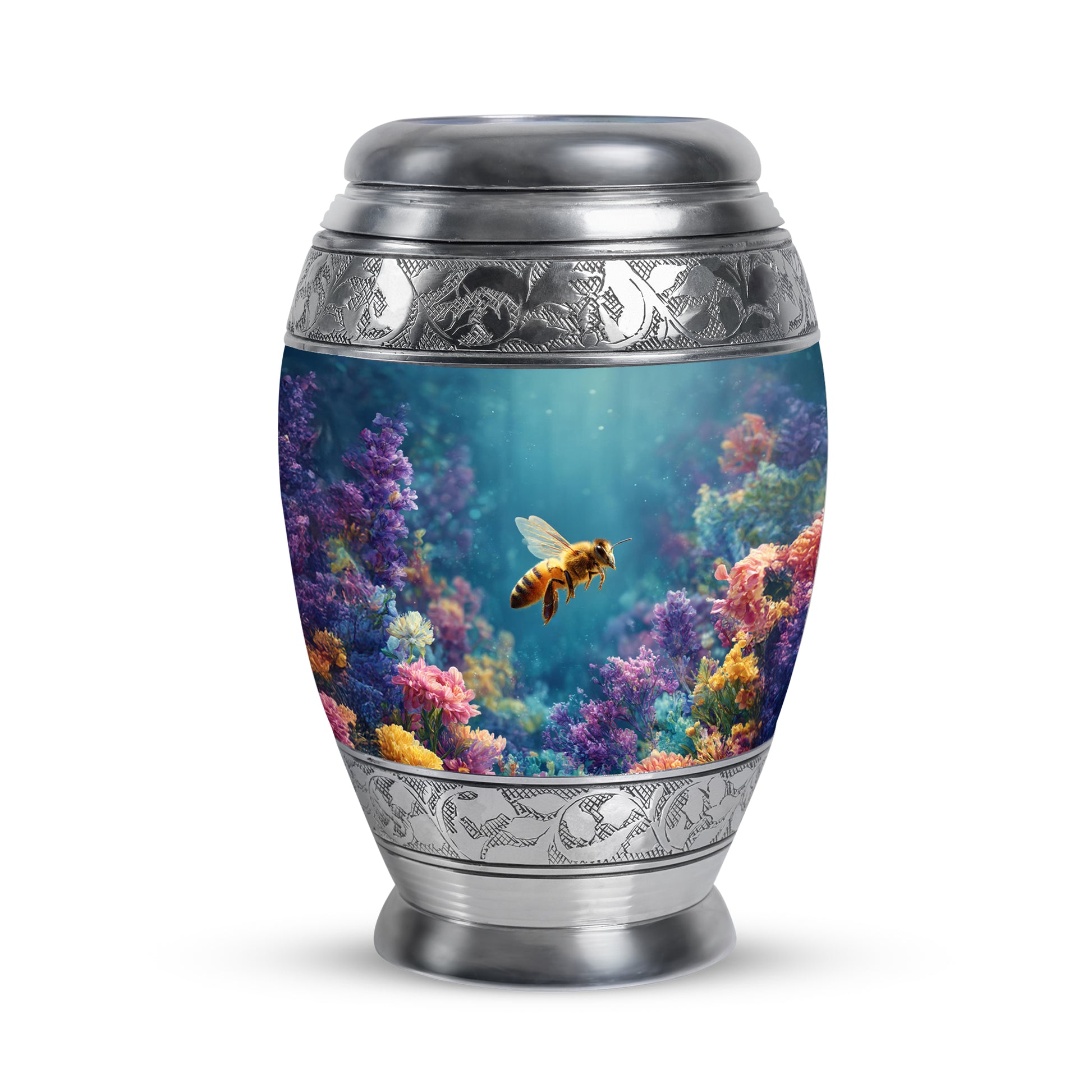 Personalized Teal Steadfast Bee Cremation Urns for Human Ashes - 10-inch, 200 cu in - Karyliz