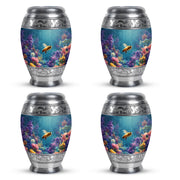 Vivid Teal Bee Cremation Urn urn with complimentary velvet bag - royal bee engraving with decorative scrollwork - 10 inch aluminum urn for cremated remains