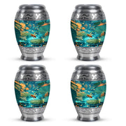 Deep Teal Bee Cremation Urn urn with complimentary velvet bag - majestic bee pattern with filigree border - 10 inch aluminum urn for cremated remains
