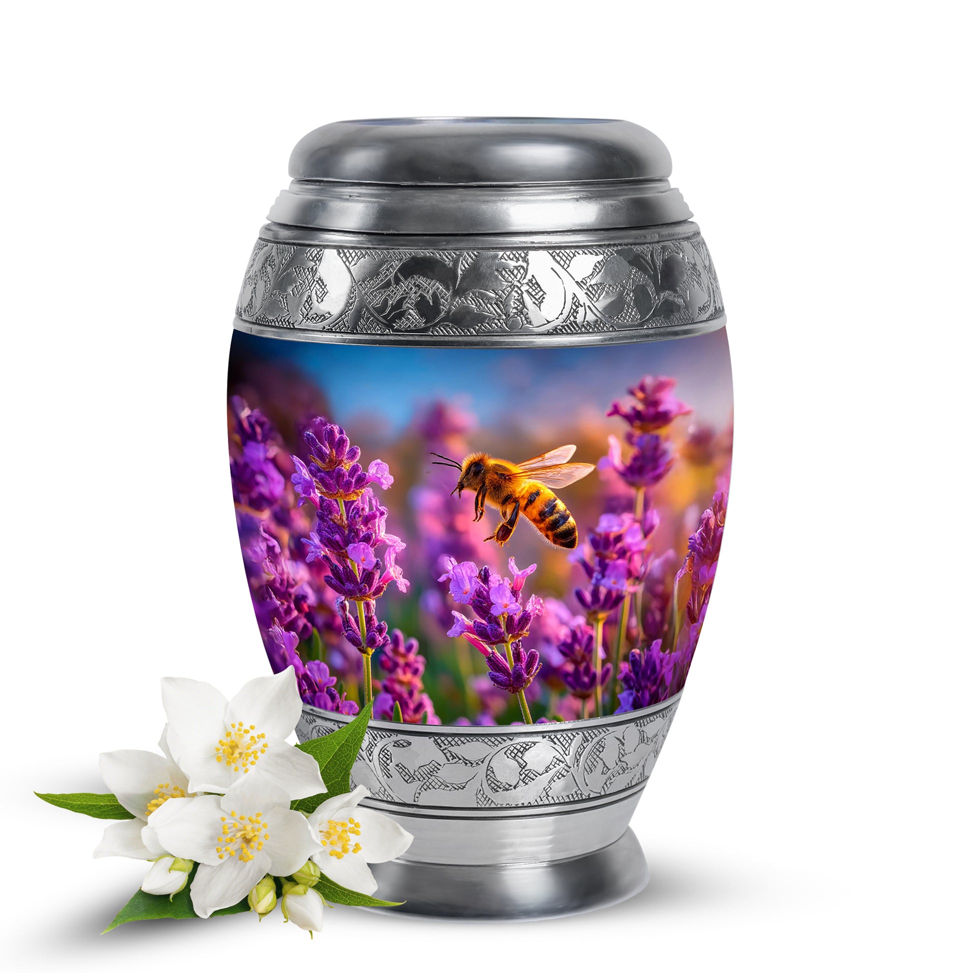 Blue Sacred Bee Cremation Urns for Human Ashes - 10-inch, 200 cu in - Karyliz