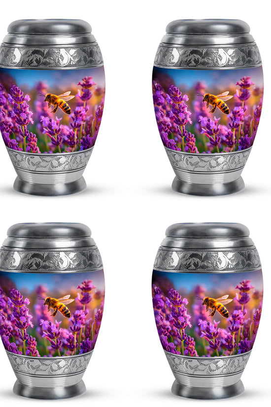 Misty Blue Bee Cremation Urn urn with complimentary velvet bag - regal bee design with crown-inspired accents - 10 inch aluminum urn for cremated remains