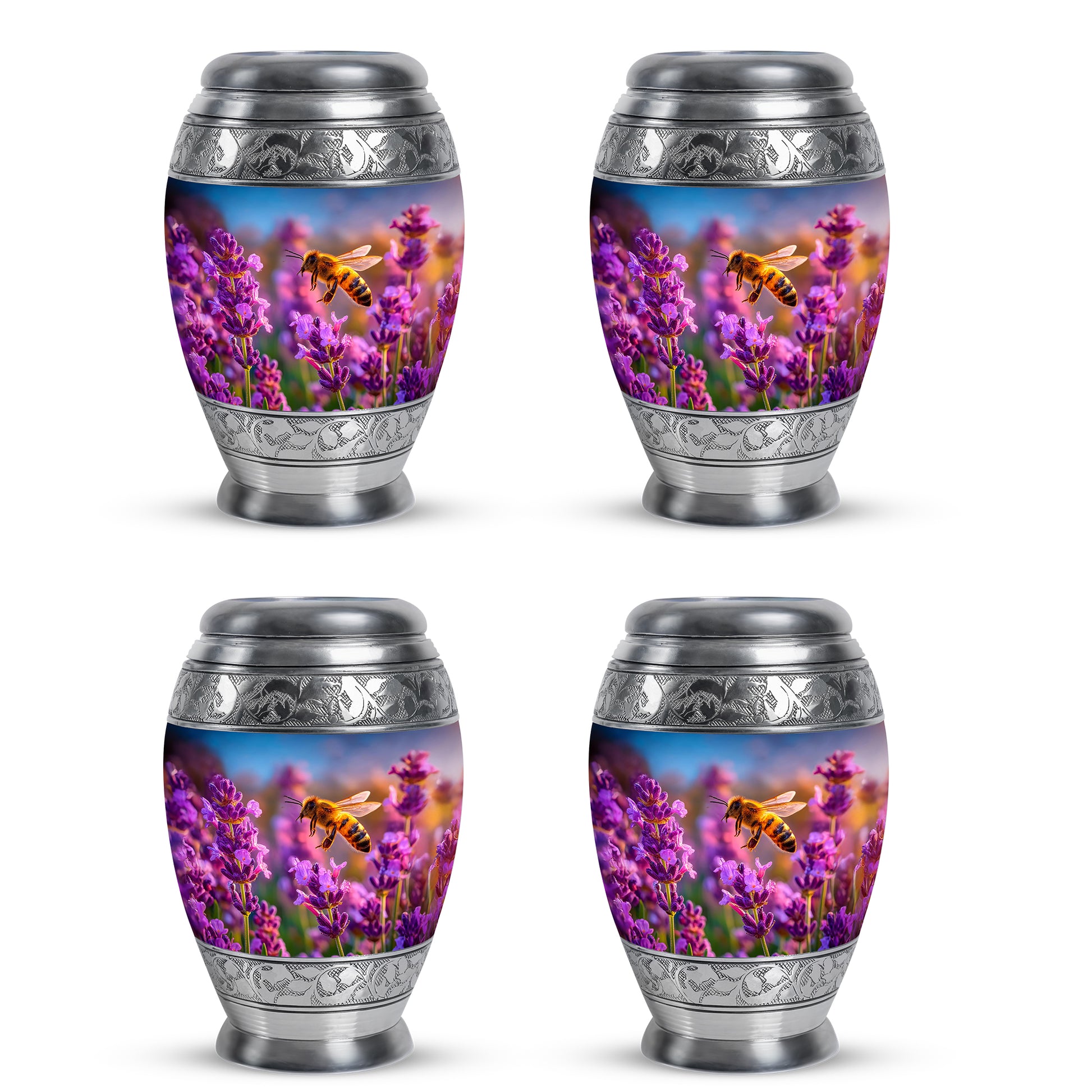 Misty Blue Bee Cremation Urn urn with complimentary velvet bag - regal bee design with crown-inspired accents - 10 inch aluminum urn for cremated remains