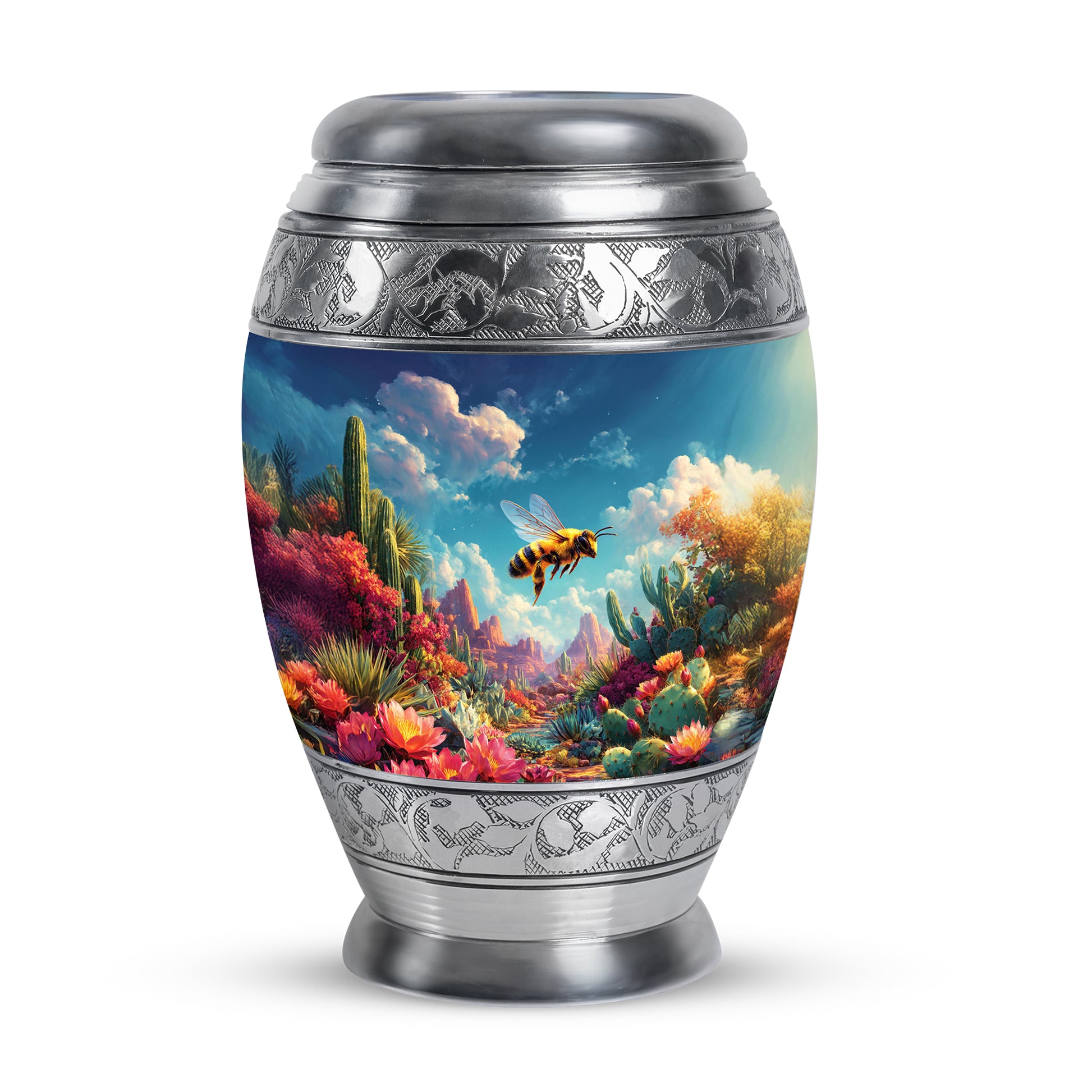 Everlasting Blue Bee Passage Urn for Human Ashes - 10-inch, 200 cu in - Karyliz