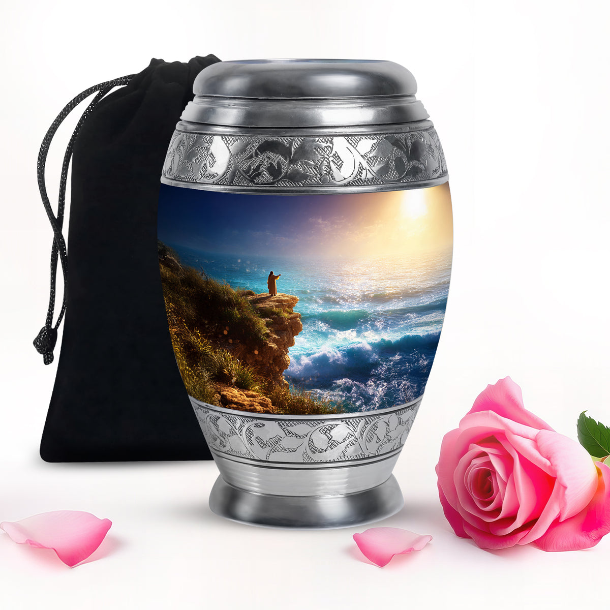Jesus Ocean Cliff Urn - Heavenly Light Cremation Urn For Funeral Ashes