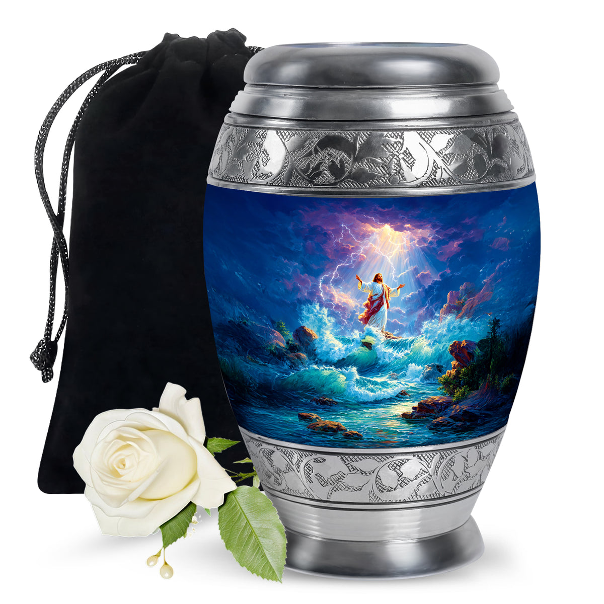 Divine Ocean Jesus Memorial Urn - Spiritual Funeral Urn For Adult Ashes