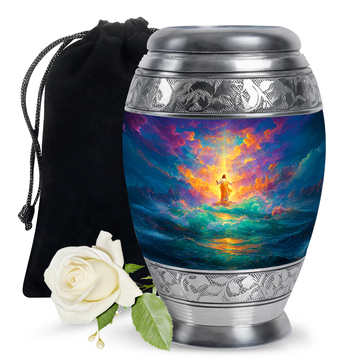 Jesus Divine Light Ocean Urn - Heavenly Sky Cremation Urn For Human Ashes